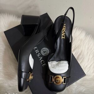 Versace Black Slingback Shoes with Gold Accent, NIB Size 39 / US 9
